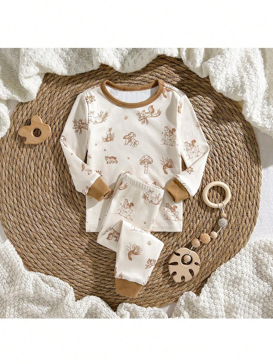 Loomiva Baby Boy/Girl Snug Fit Pajama Set, Cartoon Animal Print Soft Knit Crew Neck Long Sleeve Top And Elastic Waist Long Pants Baby Pjs Bamboo Bamboo 2 Piece Pajamas Toddler Baby Pajama Set - Multicolor - View 1