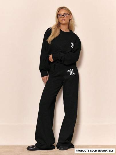 MUSERA Gebreide broek met strikceintuur en rechte pijpen, maat M (alleen de onderkant). Winter loungewear, comfortabel, leuk, elegant, casual, lente.