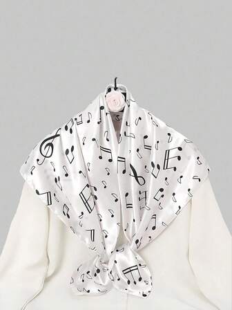 Kawaii قطعة واحدة وشاح كرتوني جميل، وشاح متعدد الاستخدامات بلون أبيض ثابت مع عناصر ملاحظات موسيقية حلوة، وشاح متعدد الأغراض وإبداعي