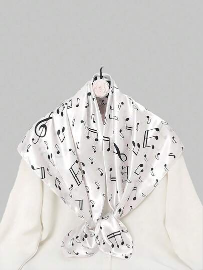 Kawaii 1 Stück süßer Cartoon Schal, süßes Musiknoten-Element weißer einfarbiger vielseitiger Accessoire-Schal, kreativer Mehrzweck-Schal