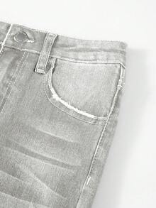 Tween Boy Color Block Distressed Pocket Casual Jeans - Grey - View 3