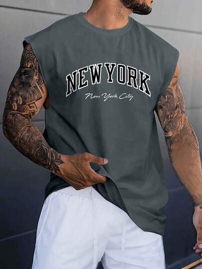 Manfinity LEGND 男士字母印花圆领休闲宽松无袖背心