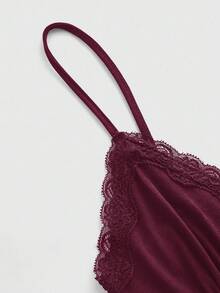 ROMWE Fairycore 女士纯色撞色蕾丝吊带背心 - 紅色 - 查看 3