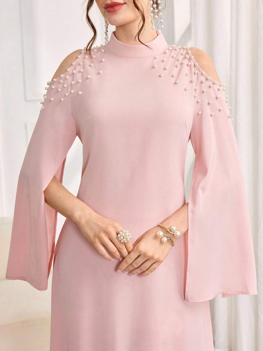 Al Najma 女士仿珍珠优雅立领镂空阿拉伯风格连衣裙