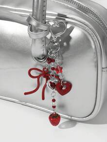 ROMWE Kawaii 1 Stück koreanischer Stil elegante und schicke Silberkette Schleifenanhänger aus Acryl und Harz mit Erdbeere/Kirsche, modisches Accessoire Geschenk für Frauen und Mädchen, Alltagsgebrauch - Rot-75 - Übersicht 4