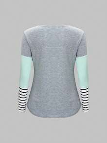 Camiseta cómoda de algodón de manga larga para lactancia y embarazo. - Verde - Ver 1