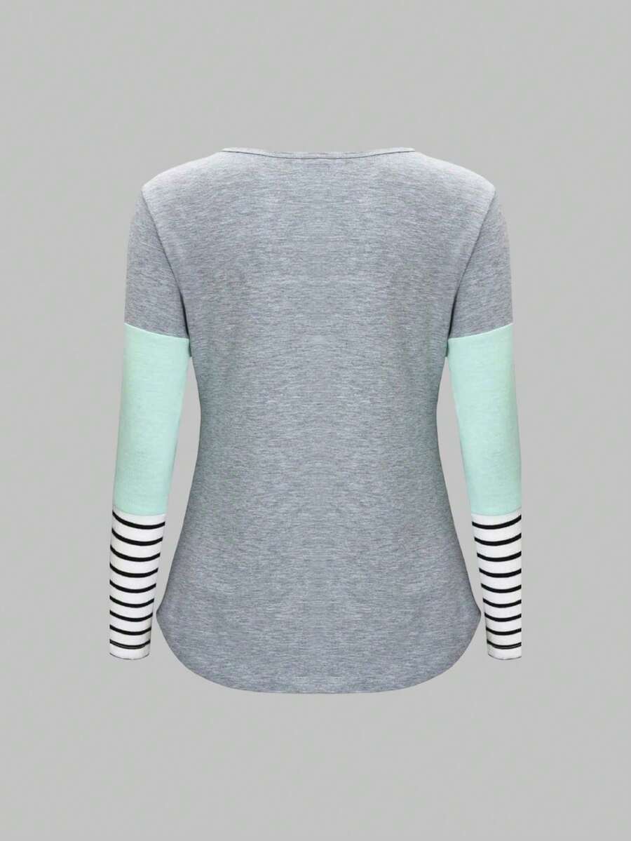 Camiseta cómoda de algodón de manga larga para lactancia y embarazo. - Verde - Ver 1