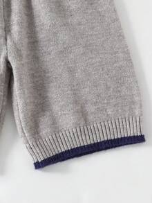 女士针织背心短裤套装（两件套），灰色衣身搭配藏蓝色滚边，休闲学院风度假装 - 灰色 - 查看 6