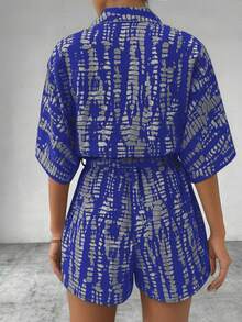 Chiquease Printed Batwing Sleeve Tie Collar Jumpsuit For Women - Multicolor - View 2