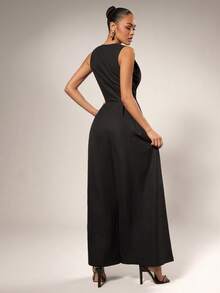 Hauture Bộ đồ liền thân không tay hở lưng phía trước ống rộng gợi cảm dành cho nữ - màu đen - Xem 6