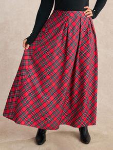 Nubod Plus Size Women's Christmas Plaid Christmas Party Casual A-Line Skirt - Multicolor - View 5
