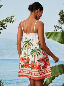 Travachic 女士夏季海滩度假热带鹦鹉印花荷叶边宽松吊带连衣裙 - 彩色 - 查看 2