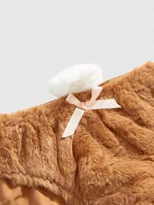 ROMWE Kawaii Cute Bunny Embroidery Plush Wireless Bra Set, For Valentine's Day - Khaki - View 4