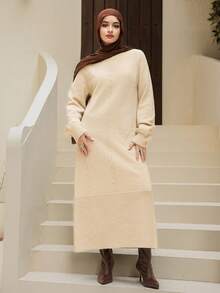 DAZY Robe pull élégante de couleur unie pour femmes, mode modeste pour l'automne/hiver - Nude - Voir 8