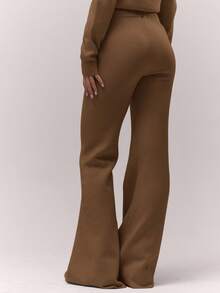 MUSERA Quần ống loe cạp chun dệt kim, kiểu dáng thoải mái, chỉ có quần dài, phong cách đồng quê dễ thương, thích hợp cho mùa tựu trường, màu caramel, mùa đông, tiệc tối, thanh lịch, mùa xuân. - màu nâu - Xem 4