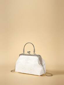 Travachic Bolso de mano con cadena de encaje de flores encantadoras blancas para mujer, de material suave, bolso de hombro perfecto para fiestas, bodas, graduaciones, cenas, combinando con vestidos de novia, vestidos formales, vestidos de graduación, vestidos de cumpleaños - Blanco - Ver 3