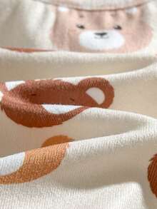 Loomiva Newborn Baby Boy 3 Packs Bear & Striped Pattern Round Neck Long Sleeve Zip Front Soft & Cozy Footie Jumpsuits - Multicolor - View 5