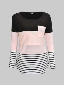 Camiseta cómoda de algodón de manga larga para lactancia y embarazo. - Rosa - Ver 3