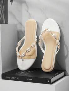 SHUZIA Dép xỏ ngón nữ mũi tròn đính kim loại - trắng - Xem 3