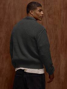 Musero Suéter de manga larga oversize con estilo de punto grueso, con detalle de botones en la abertura, para primavera y verano - Gris - Ver 4