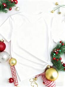 Manfinity Homme Unisex Happy New Year 2026 White T-Shirt, Holiday Golden Ribbon Element 2026 New Year Limited Edition Couple Crew Neck T-Shirt - White - View 2