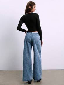 Nöista 女士纯色针织长袖半透明圆领上衣。轻盈优雅，适合日常穿着、休闲装扮、外出造型以及情人节穿搭。 - 黑色 - 查看 5