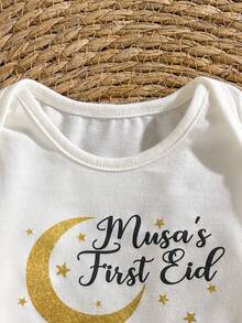 Loomiva Newborn Baby Girl Letter Pattern Knitted Soft Crew Neck Long Sleeve Bodysuit - Multicolor - View 3