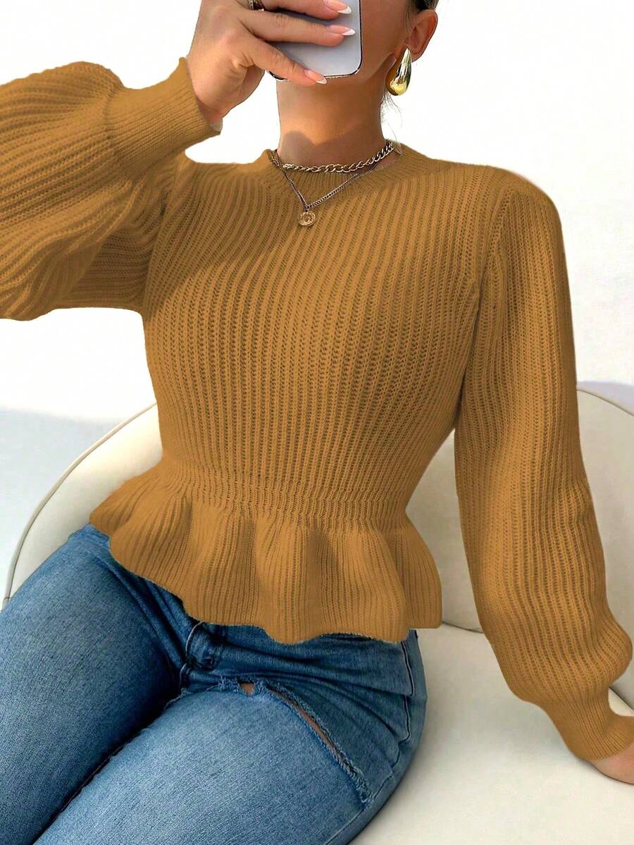 Zolique Women's Sweater Women's Top Knitted Long Sleeved Lantern Sleeves White Stripe Loose Friends Gathering Four Seasons Autumn And Winter Women's Clothing - Mustard Yellow - View 1