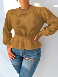 Zolique Women's Sweater Women's Top Knitted Long Sleeved Lantern Sleeves White Stripe Loose Friends Gathering Four Seasons Autumn And Winter Women's Clothing - Mustard Yellow - View 3