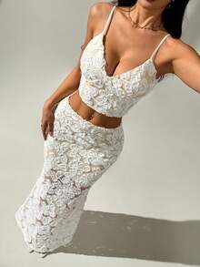 Rafferiza Bộ 2 váy xòe thắt nơ thêu họa tiết dây mảnh lãng mạn dành cho nữ, thích hợp cho tiệc tùng, sinh nhật, ngày lễ tình nhân, ngày lễ - trắng - Xem 1