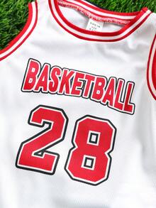 SHEIN 3件套新生儿男宝宝夏季休闲可爱字母印花撞色无袖连体衣短裤运动套装 - 彩色 - 查看 6