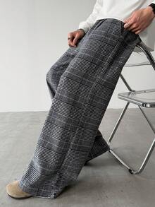 Manfinity Hypemode 男士千鸟格褶裥口袋阔腿宽松休闲裤 - 淺灰色 - 查看 6