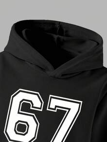 2pcs/Set Young Boys Hoodie & Cargo Pants Co-Ord Set, Black Graphic Print Pullover Sweatshirt And Camouflage Jogger Pants, Street Style Winter Outfit For Kids - Multicolor - View 3