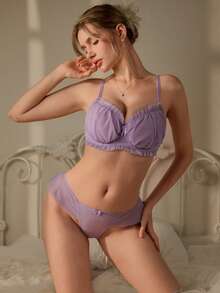 ROMWE Kawaii Cute & Sexy Bow Decor Lingerie Set - Mauve Purple - View 4