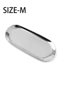 1pc Silver Luxurious Metal Storage Tray Shaped Jewelry Display Tray Home Decoration Serving Plate Craft For Table Organizer Oval (7in/8.7in/10.2in)
