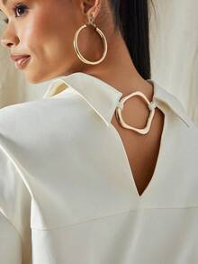 Vixey Áo sơ mi tay dài cổ bẻ cài nút Boyfriend cỡ lớn có đường cắt ở lưng - trắng - Xem 2