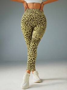 Slayform 女士豹纹高腰无缝弹力运动紧身裤 - 黃色 - 查看 5