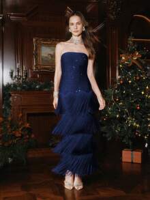 Anewsta Autumn/Winter New Women's Heavy Embellished Rhinestone Tassel Bandage Dress, Party Dress, Sequin Dress, Christmas Outfit For Women