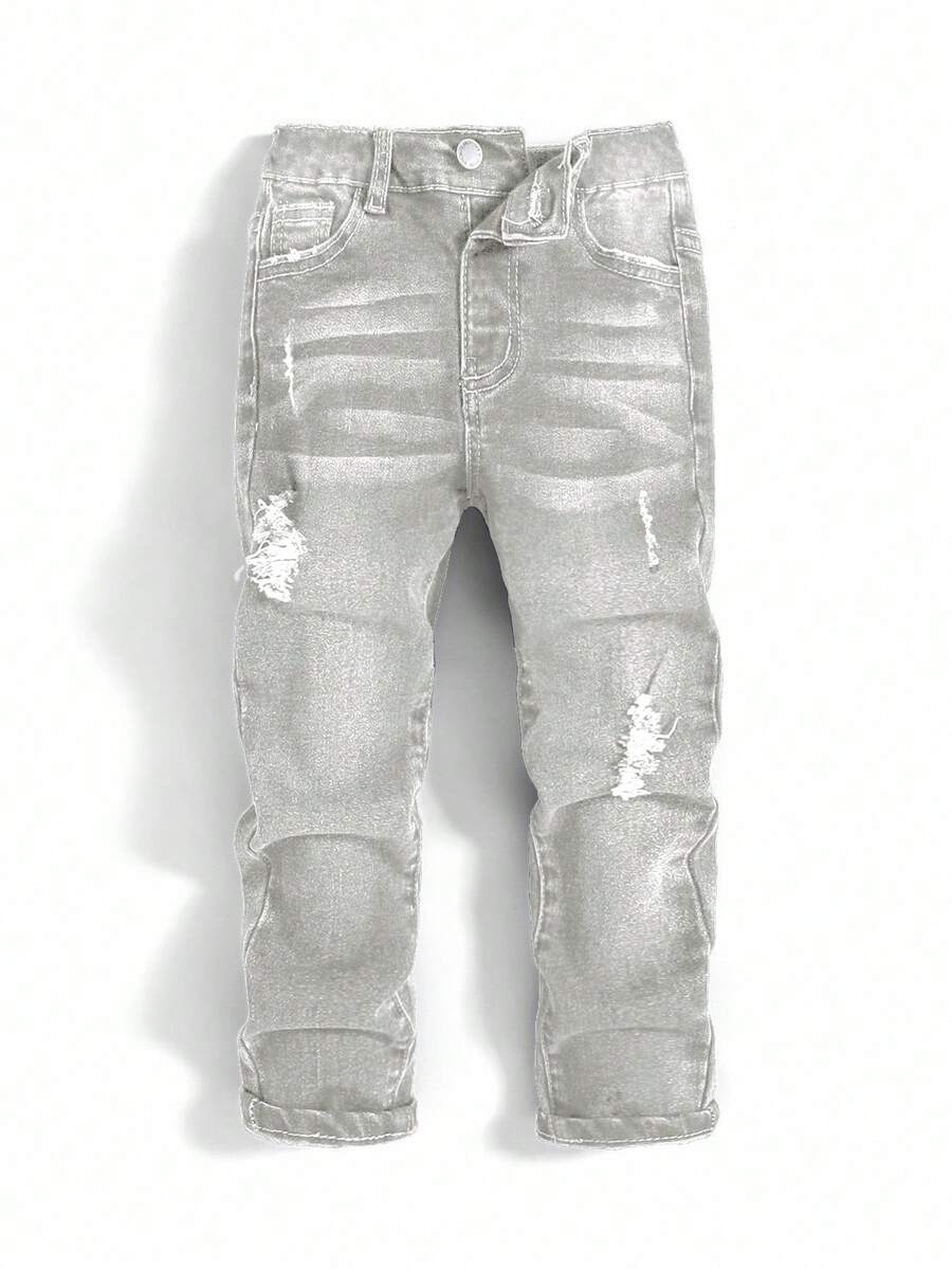 Tween Boy Color Block Distressed Pocket Casual Jeans - Grey - View 1