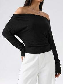 SHEIN EZwear Damska, swobodna bluza w jednolitym kolorze z asymetrycznym kołnierzykiem, na ukończenie szkoły, stroje na powrót do szkoły, ukończenie szkoły, stroje dla nauczycieli dla kobiet, powrót do szkoły jesienią/zimą