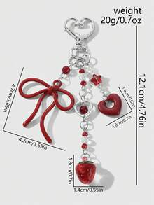 ROMWE Kawaii 1 Stück koreanischer Stil elegante und schicke Silberkette Schleifenanhänger aus Acryl und Harz mit Erdbeere/Kirsche, modisches Accessoire Geschenk für Frauen und Mädchen, Alltagsgebrauch - Rot-75 - Übersicht 9