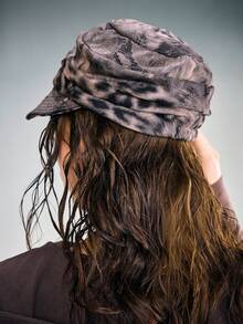 ROMWE Goth 1顶棕色Y2K朋克千禧宝贝末日豹纹拼接时尚贝雷帽，适合休闲、通勤、旅行、约会等场合。 - 棕色 - 查看 1