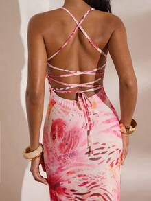 Opulessa Vestido de tirantes con estampado aleatorio para mujer - Rosa - Ver 1
