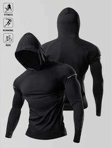 Acti Log Sudadera con capucha de estilo novio para hombres con gráfico de letras y mangas raglán, Sudadera de estilo novio para hombres, casual, de manga larga, reflectante, chaqueta de chándal para gimnasio, Tops de manga larga para gimnasio, tops de entrenamiento, transpirables de otoño - Negro - Ver 1
