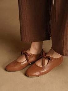 Rosivie Giày bệt buộc dây đơn giản, tiện dụng, dễ đi lại dành cho nữ - màu nâu - Xem 5