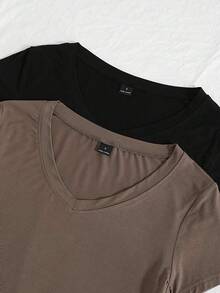 StreetHx Áo thun bó sát cổ chữ V mùa hè dành cho nữ, Áo thun ôm sát tay ngắn cổ chữ V màu trơn phong cách Anime, văn hóa Punk - Nhiều màu - Xem 4