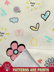 SHEIN 卡通心形、花朵、蝴蝶印花宽松连帽衫，米色和杏色，适合年轻女孩休闲舒适的日常穿着，秋冬季