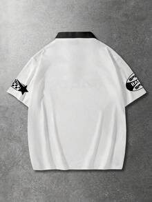ROMWE MEN Spring Casual Graphic Men'S Letter Print Contrast Color Short Sleeve Casual Polo Shirt - White - View 2