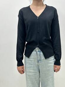 Chiquease Simple Yet Chic Soft Button-Front Cardigan Fall Winter Cloth For Women - Black - View 1