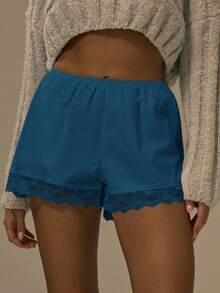 MUSERA 棉质府绸蕾丝边迷你短裤，秋季可爱街头风，适合节日、农舍乡村、复古等多种场合，秋季、春季、情人节、假日、度假、夏季休闲穿着。 - 青碧色 - 查看 6
